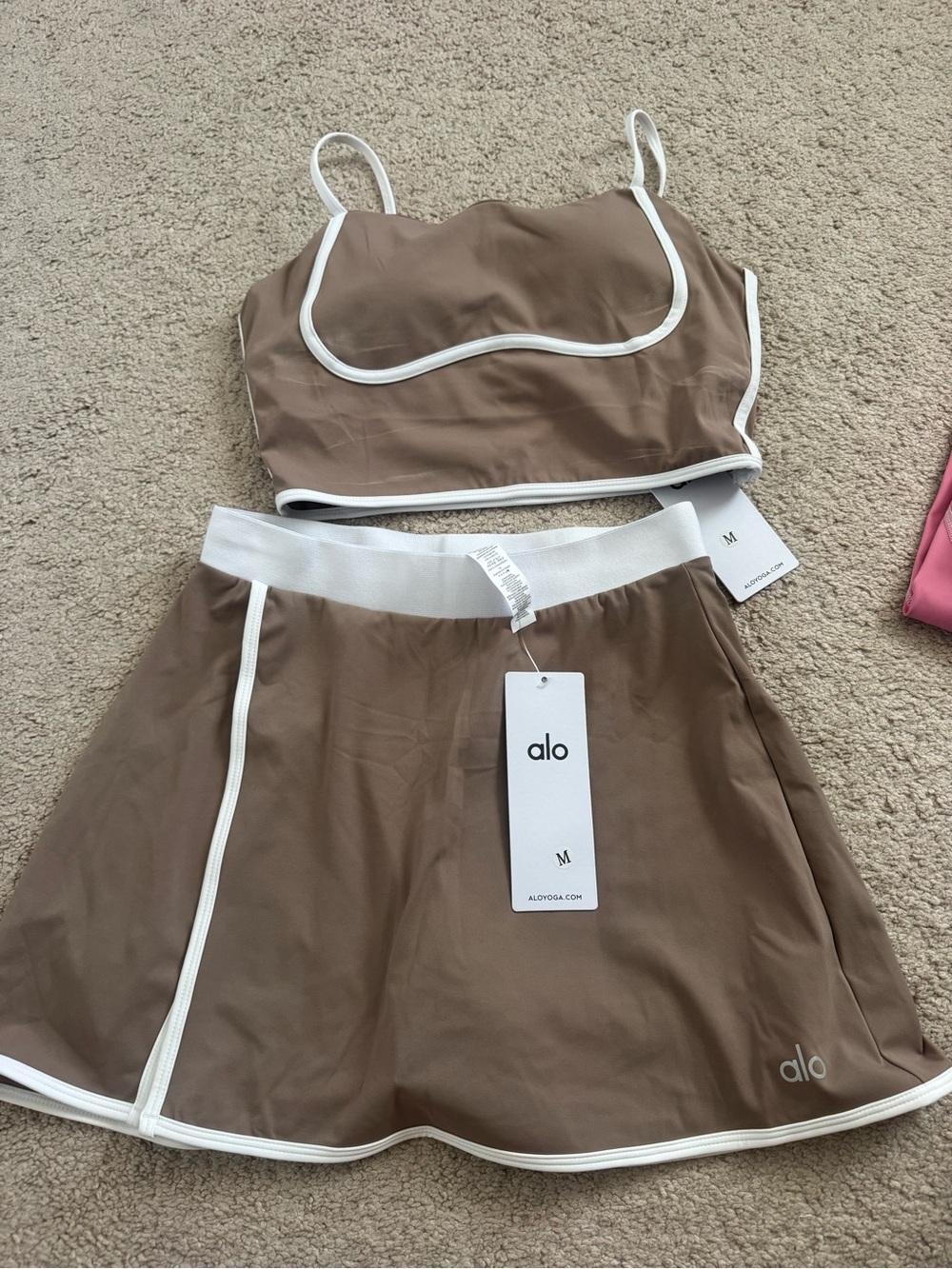 ALO Yoga Brown Skirt and top with White Trim *SET* - Picture 1 of 1